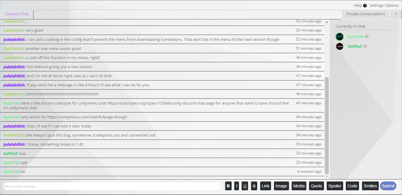 Unity discord Website theme style for chat