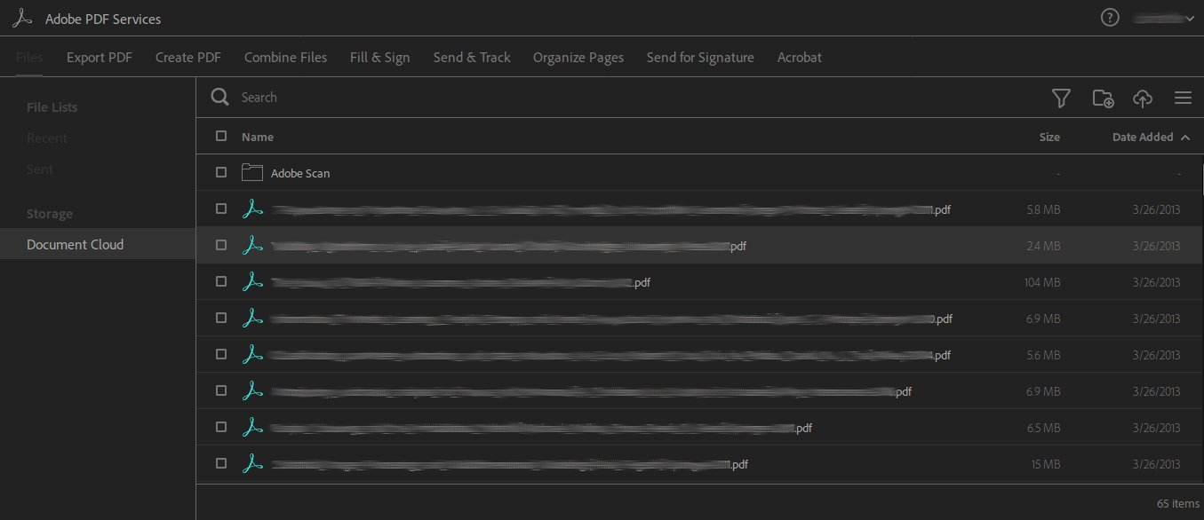 Adobe Document Cloud Dark