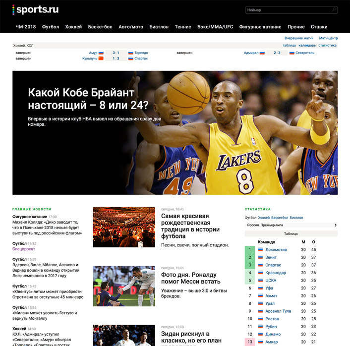 Clean sports.ru without socialisation