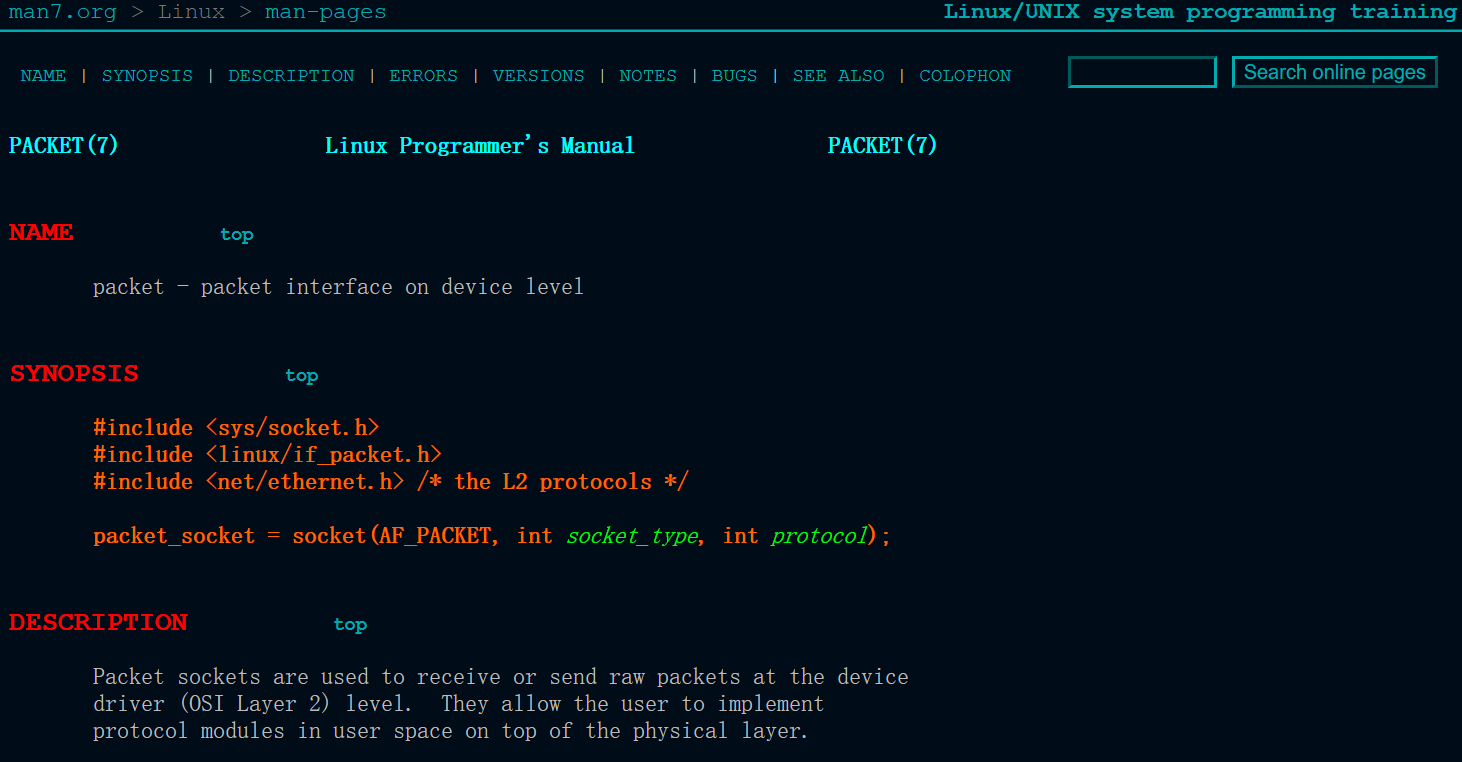 Online Man Pages Dark