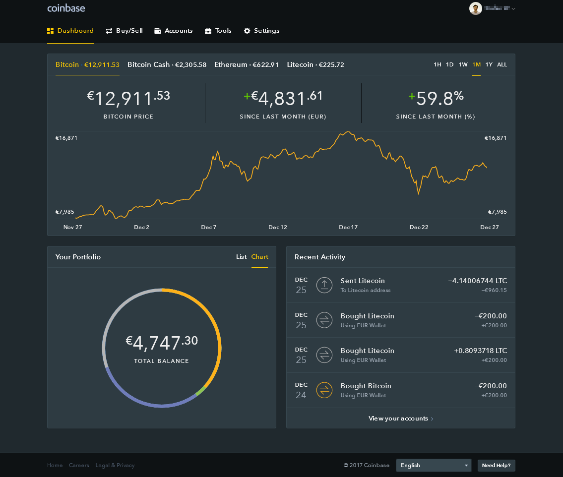 Dark Dashboard for Coinbase