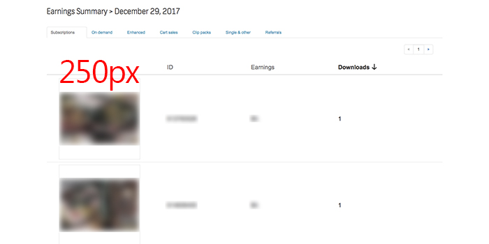 Shutterstock Big Thumbnails in Earnings