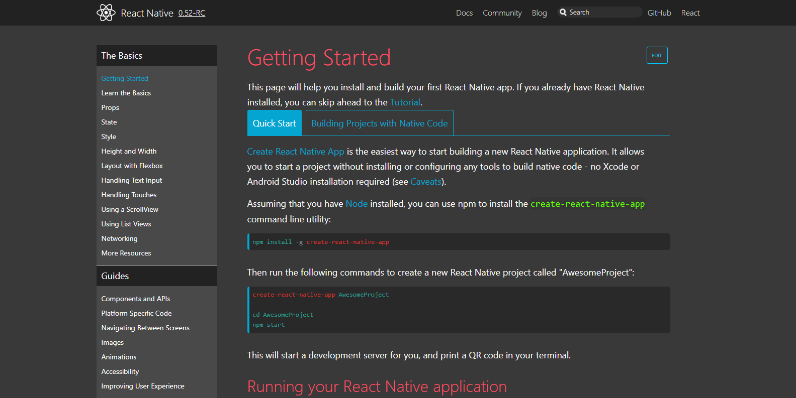 Dark React Native Docs (Facebook.Github.io)