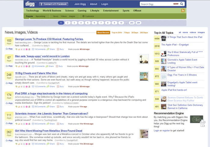 Digg 4.2: Locked menu, Beter paging and NO ads
