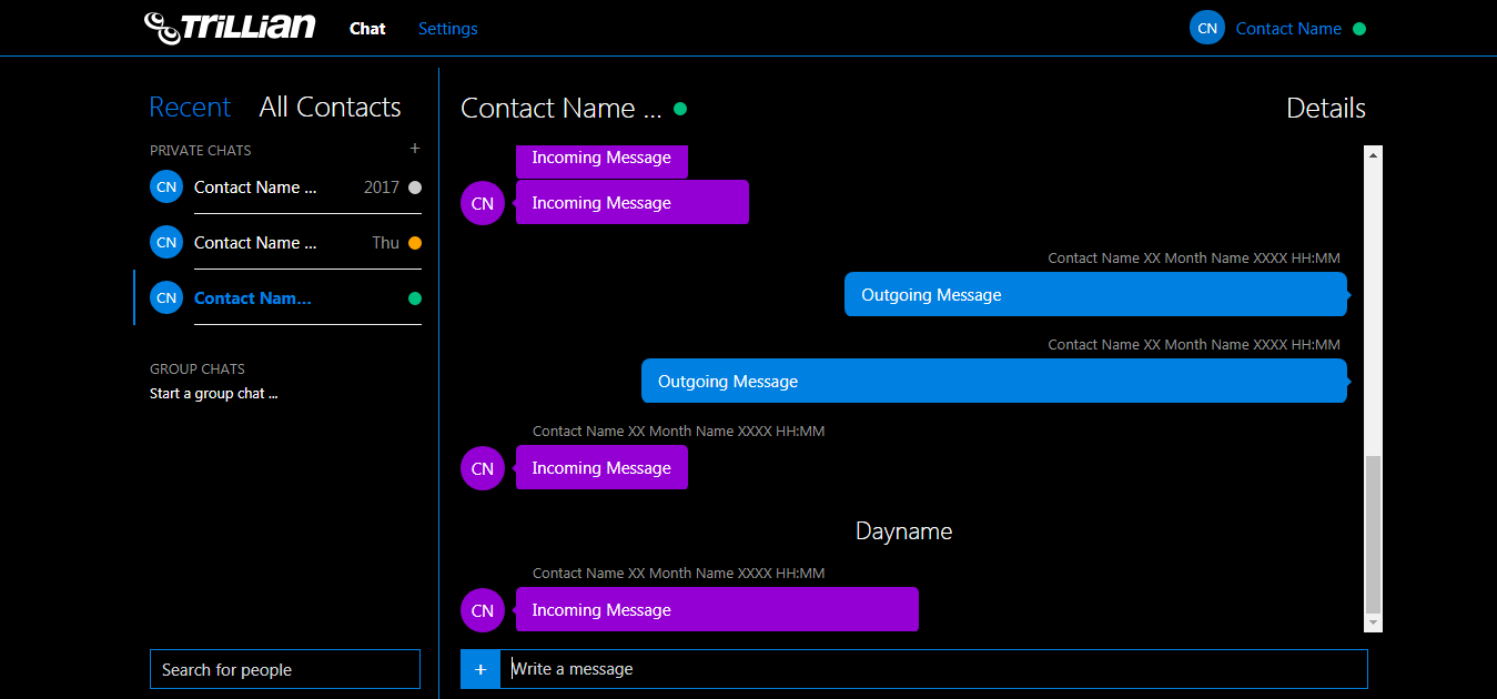 trillian.im web messenger - dark