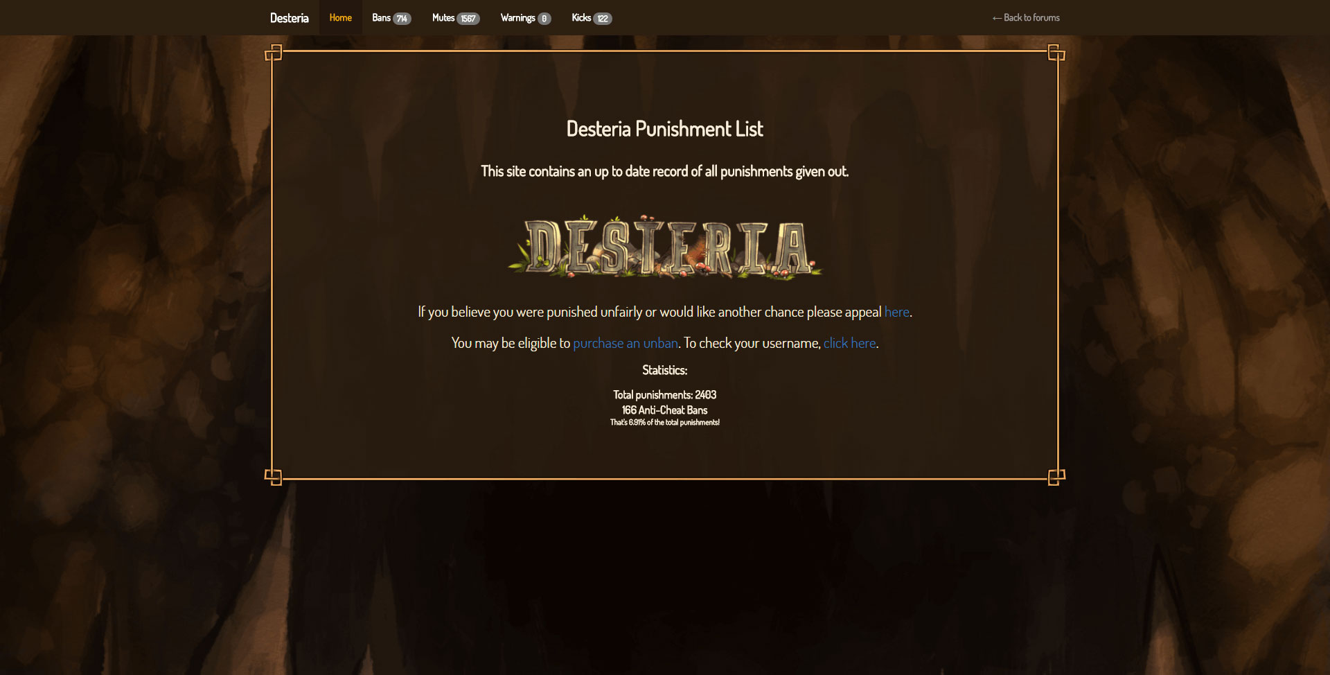 Desteria bans page theme