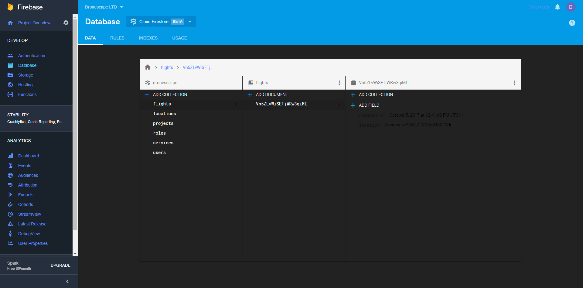 Mostly Dark Google Firebase Console