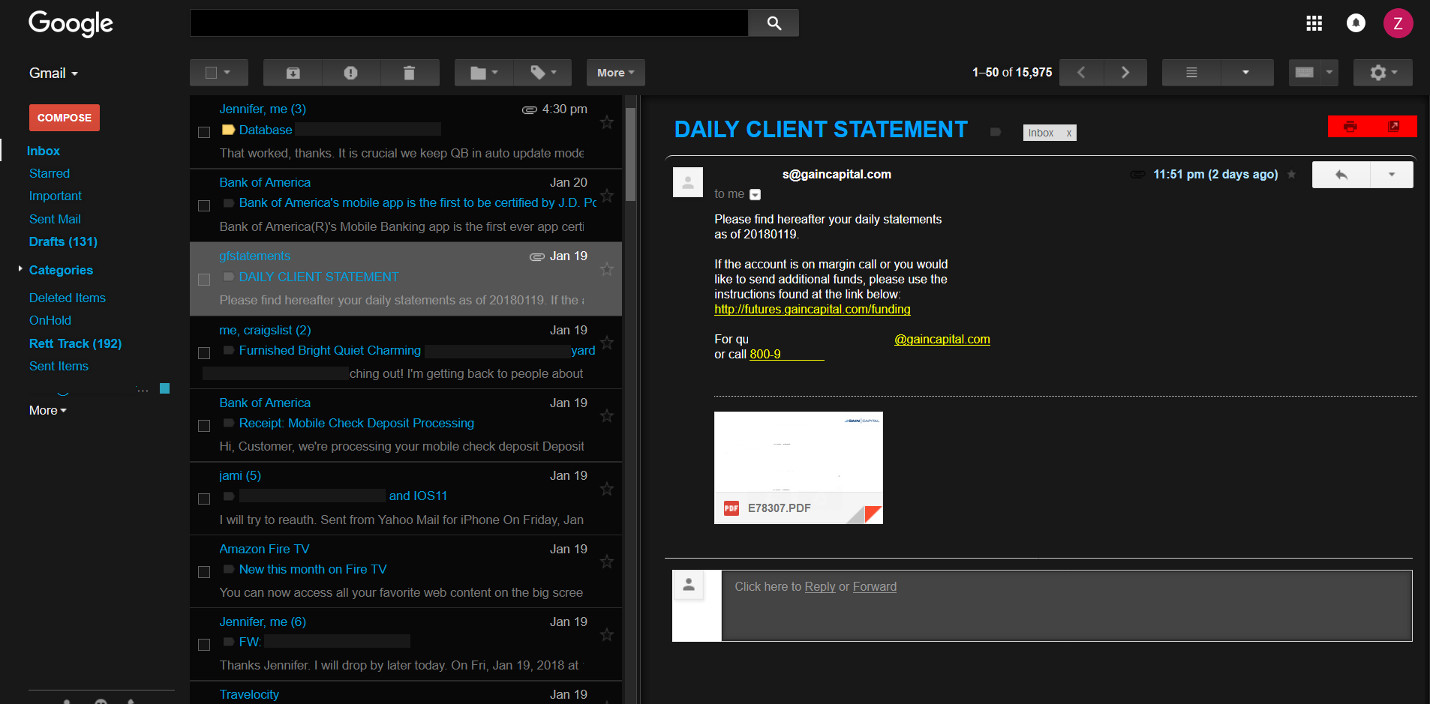 Gmail Dark Master Detail View