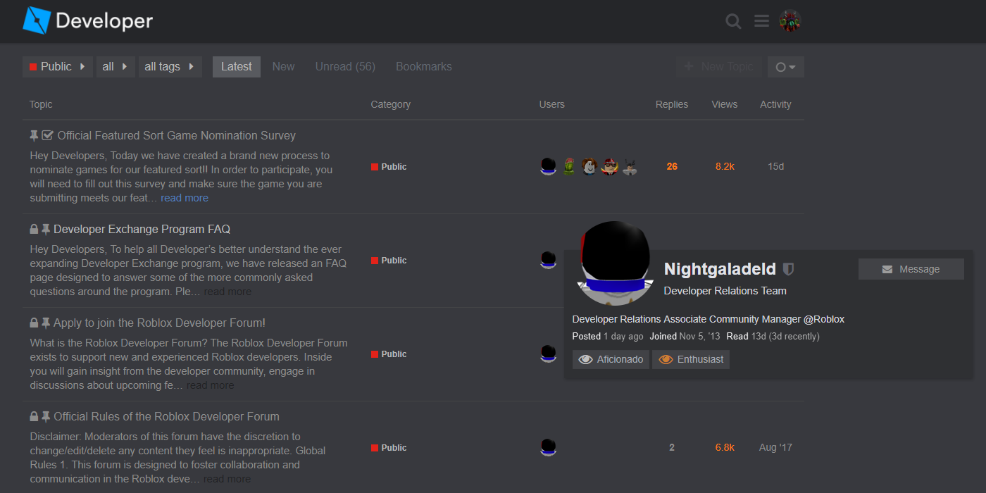 Roblox DevForum - Dark Theme
