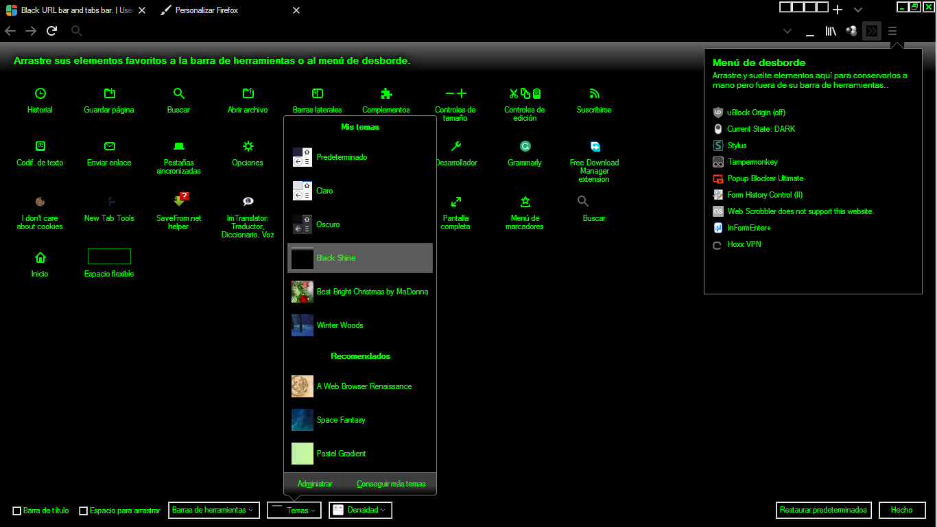 Black URL bar and tabs bar.