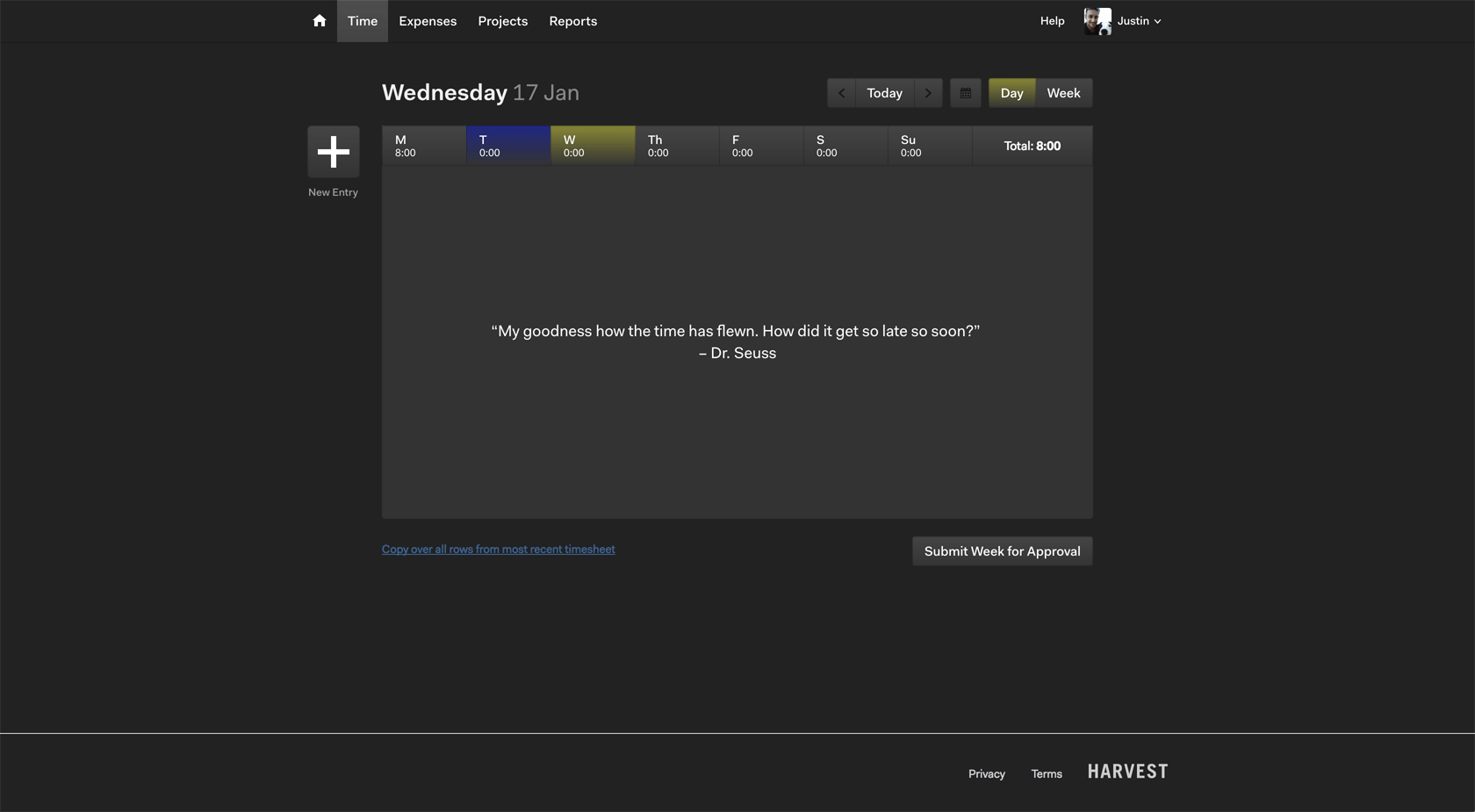 Harvest Time Tracker Dark Theme - 2018
