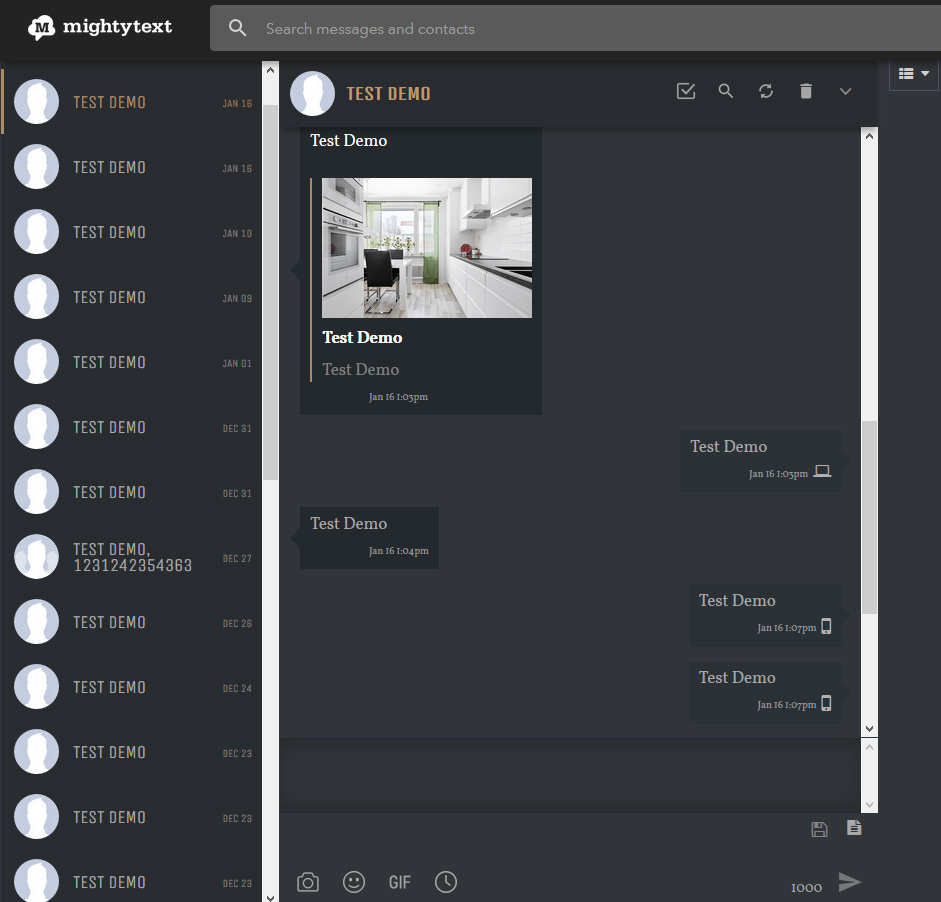 MightyText Dark 2018 (no ads, left menu on hover)