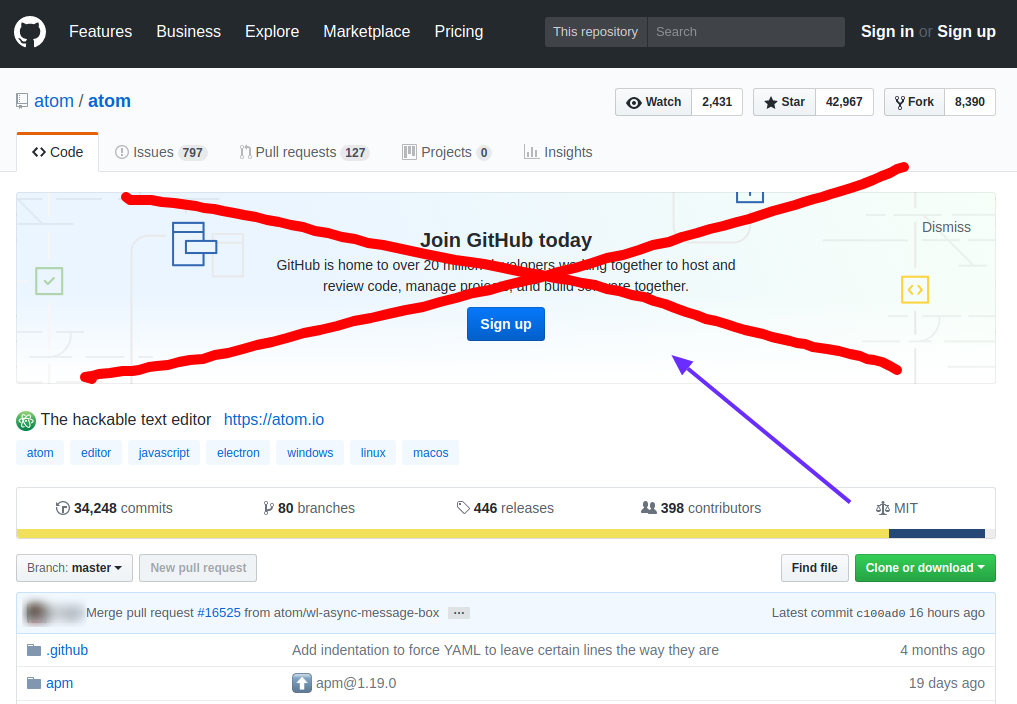 Github: Sign-up nag removal