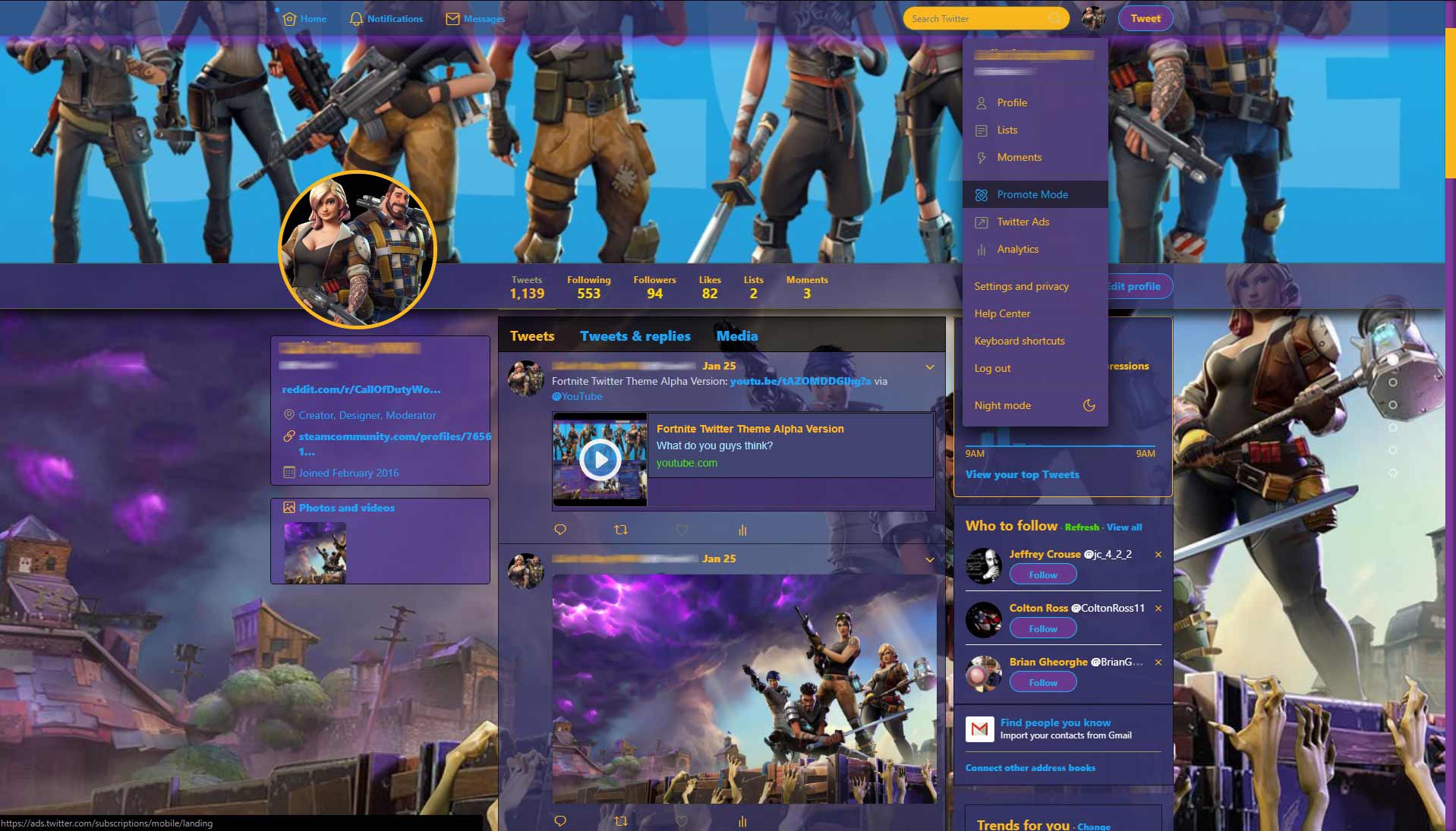 Fortnite Theme for Twitter