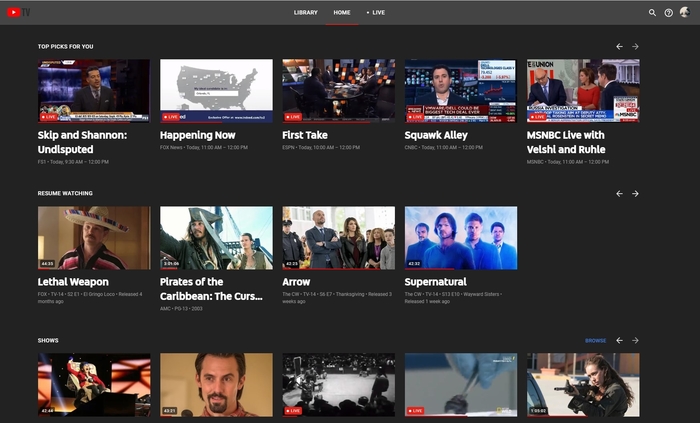 YouTube TV - Dark
