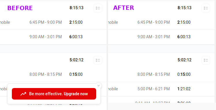 Toggl.com: hide announcements bar