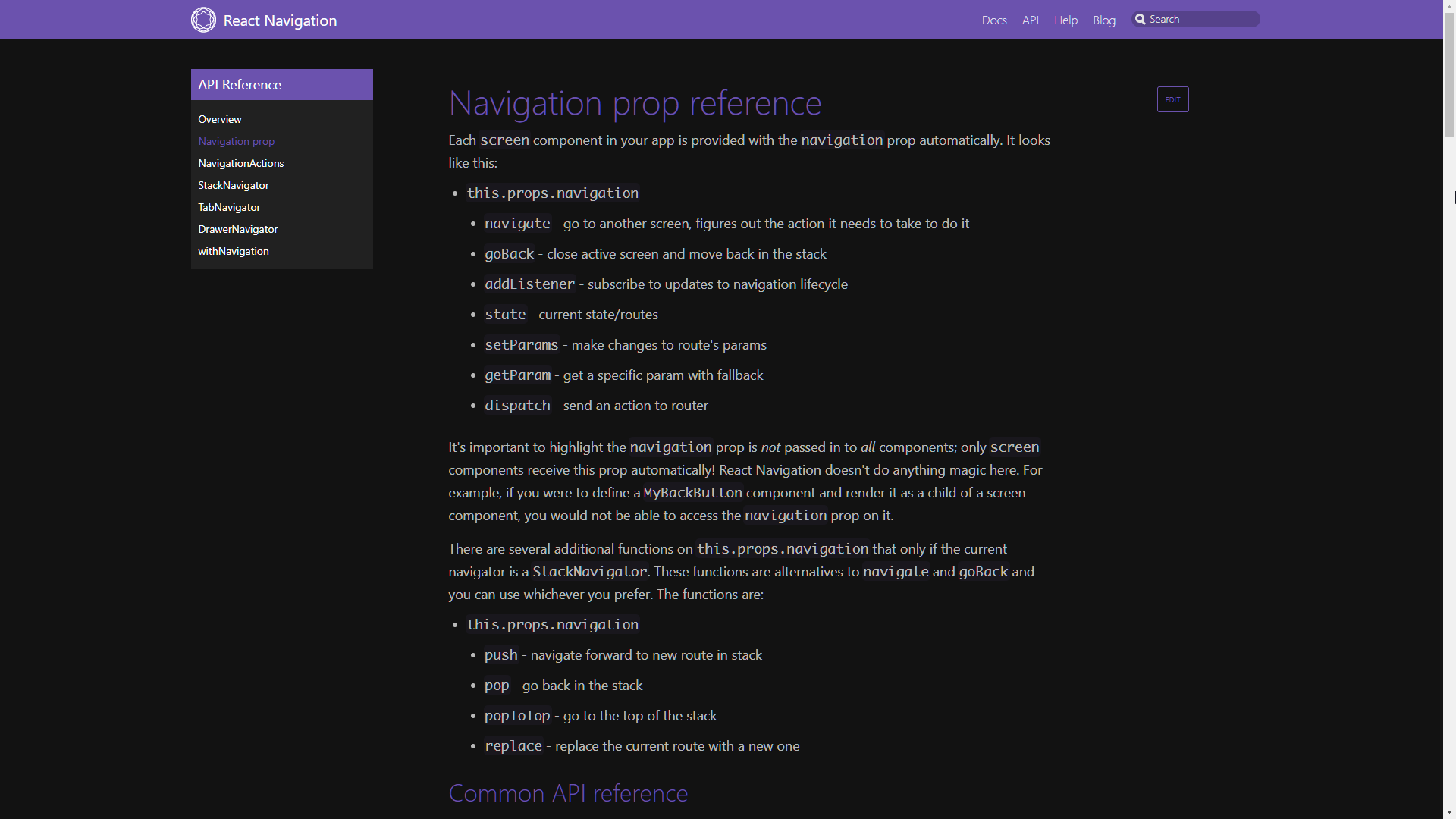React Navigation Docs - Material Dark Theme