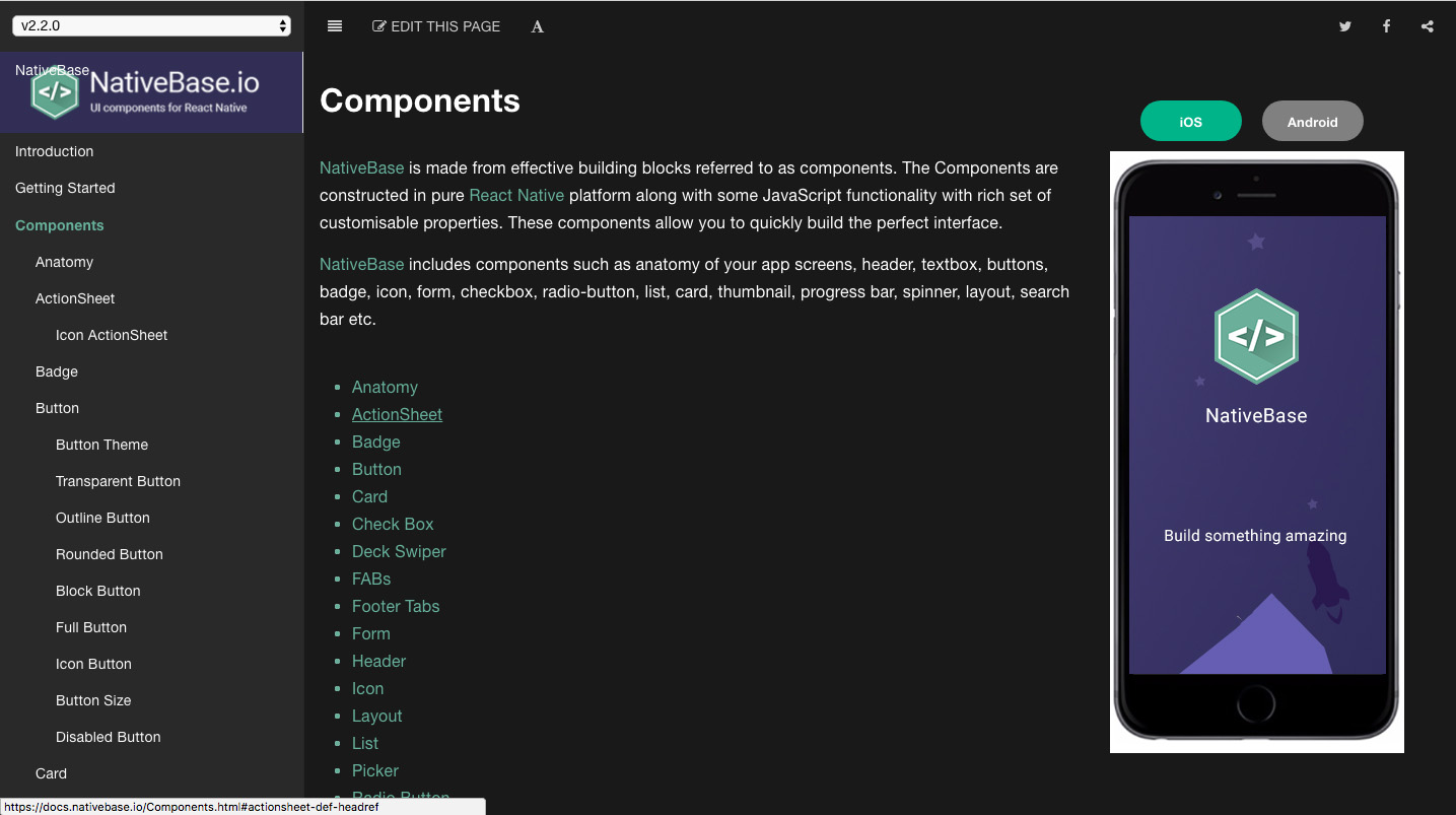 Nativebase Docs - Dark Theme