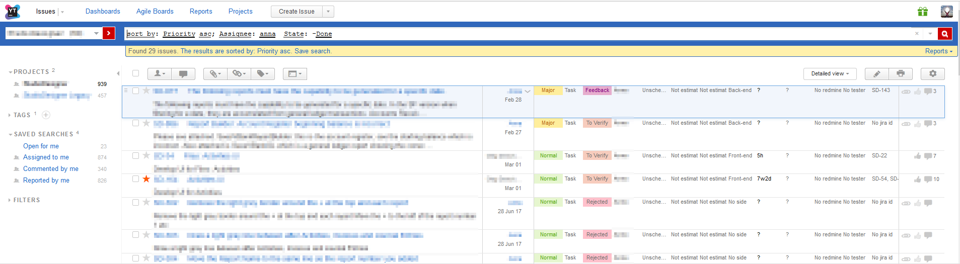 YouTrack issue List by Vsevolod Strigunov
