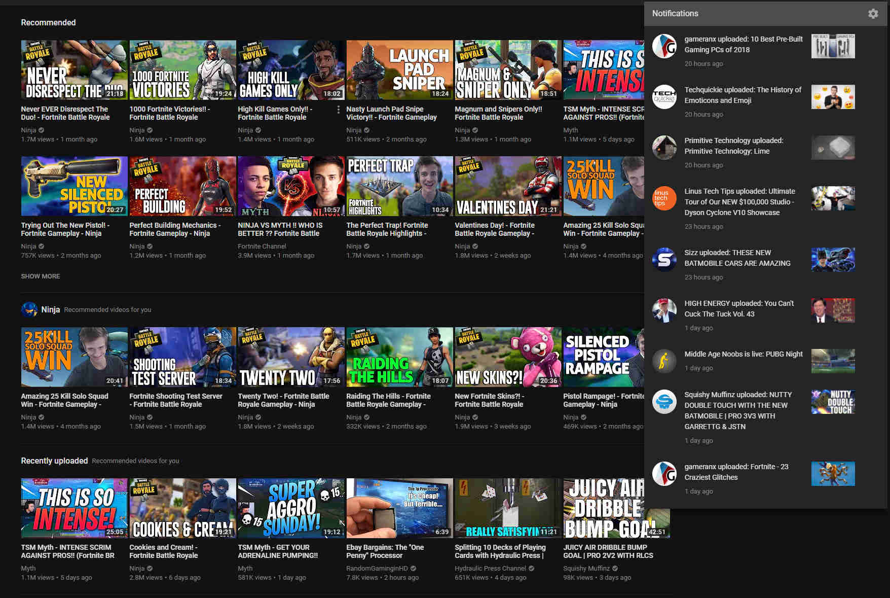 YouTube Notification Pane Expanded