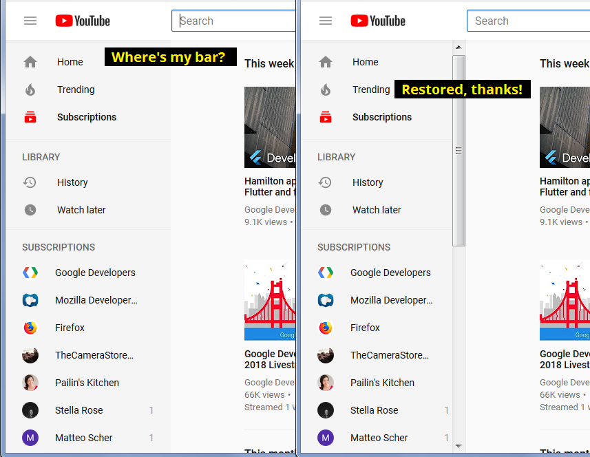 YouTube Left Column Scrollable (March 2018)