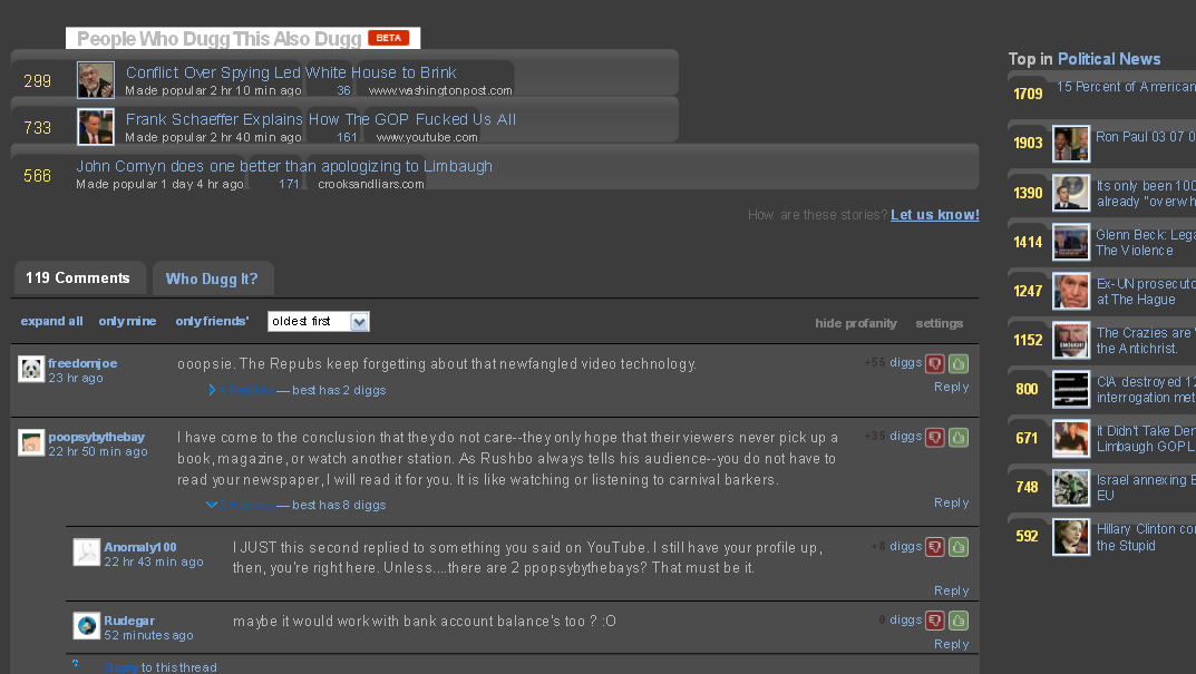 Digg.com - Dark gray design UPDATE (9/3/2009)