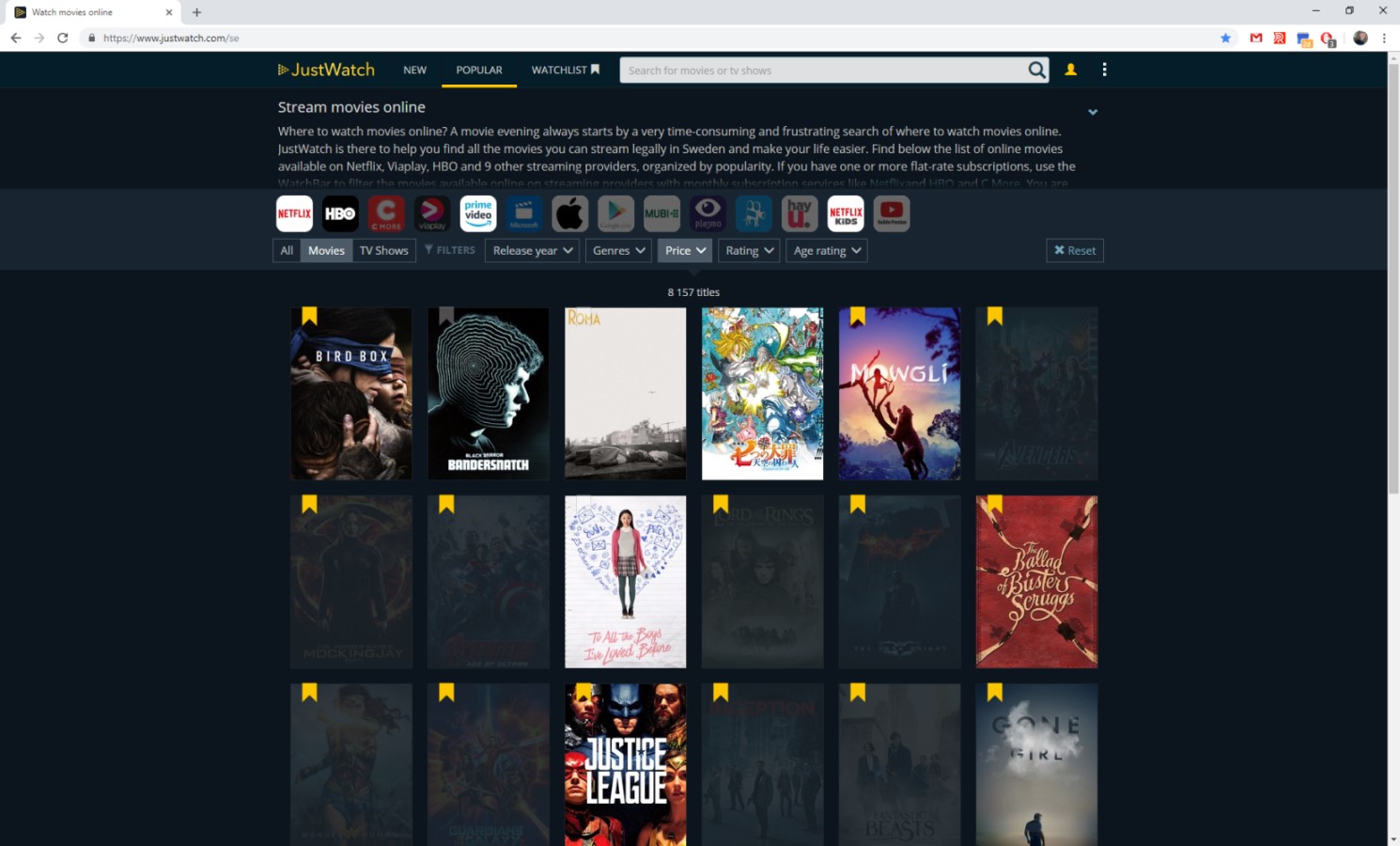 JustWatch - Stronger opacity on watched titles
