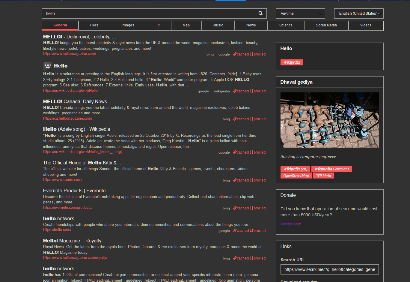 Searx.me Clean Dark Mode