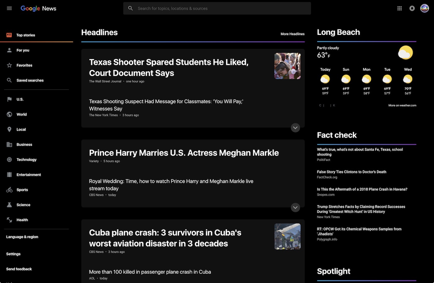 Google News May 2018 Apple Style Dark