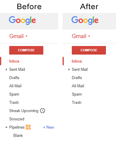 Hide Streak CRM for Gmail left column on Gmail