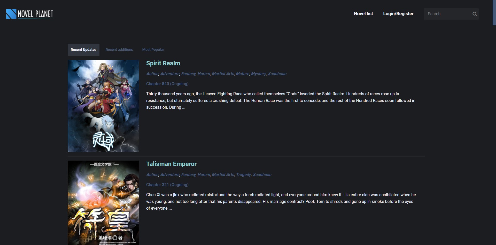 NovelPlanet Dark Theme