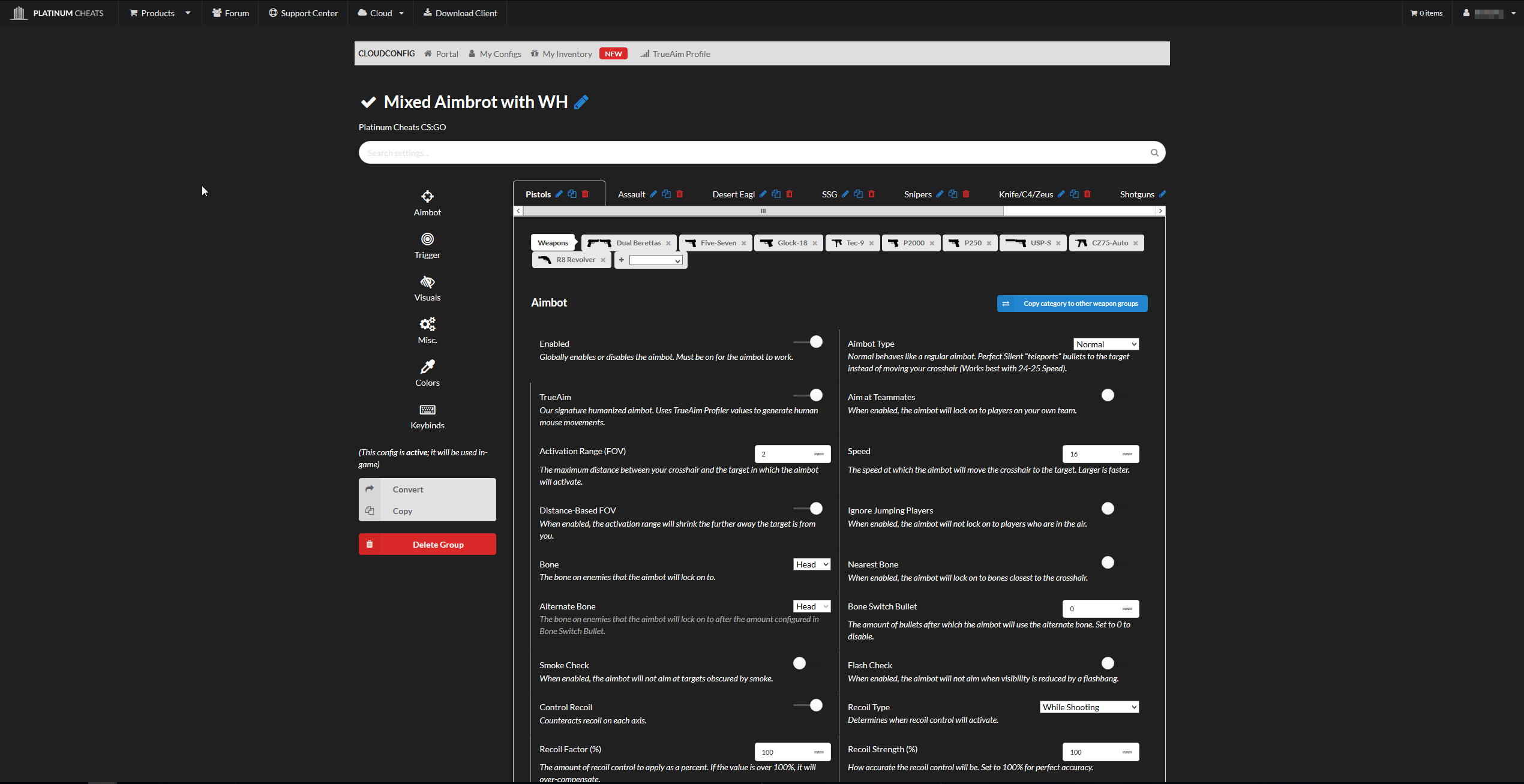 Platinum Cheats Dark Theme