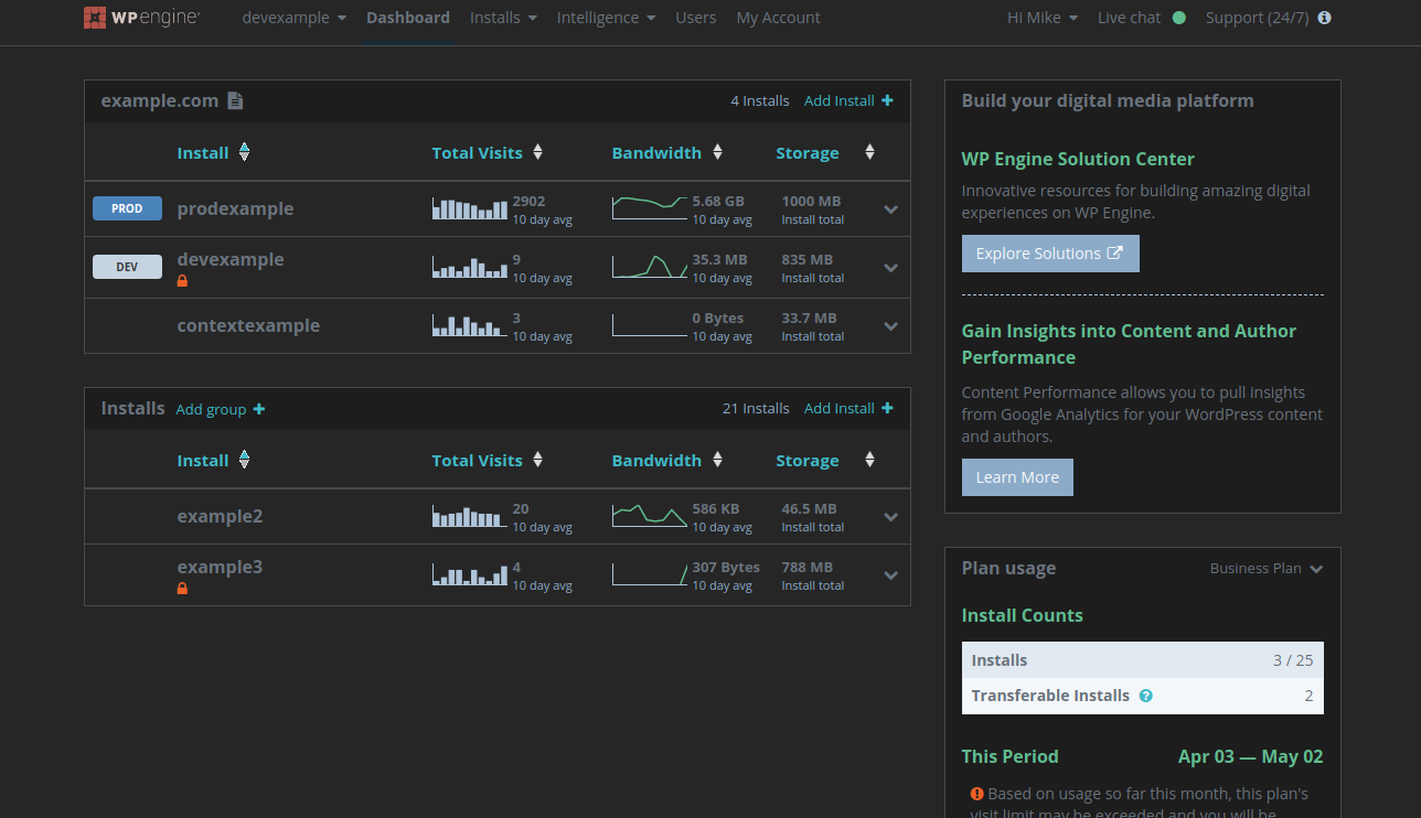 WP Engine Dashboard Dark Theme