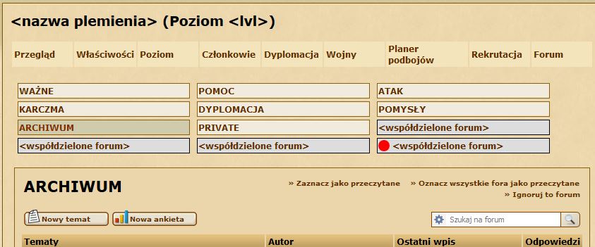 Plemiona uporządkowana lista kategorii na forum