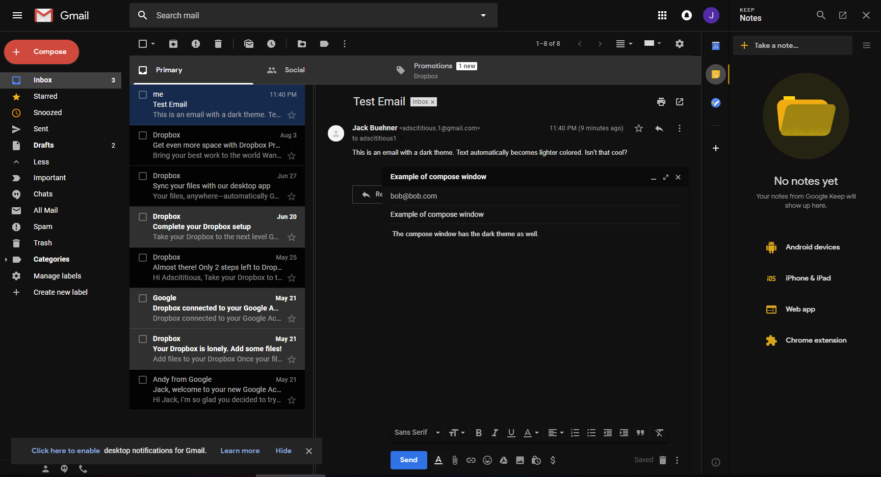 New Gmail Dark Theme Tweaks - Gmail 2018