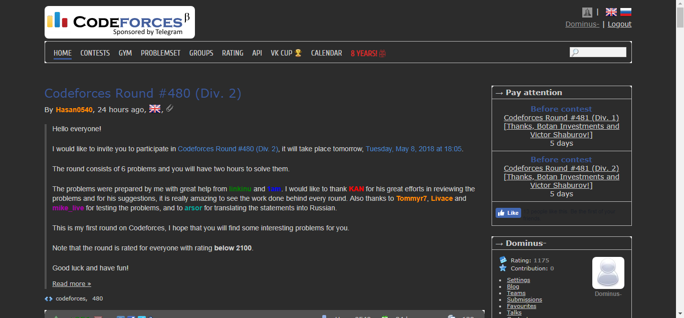 CodeForces: Dark Theme 2018