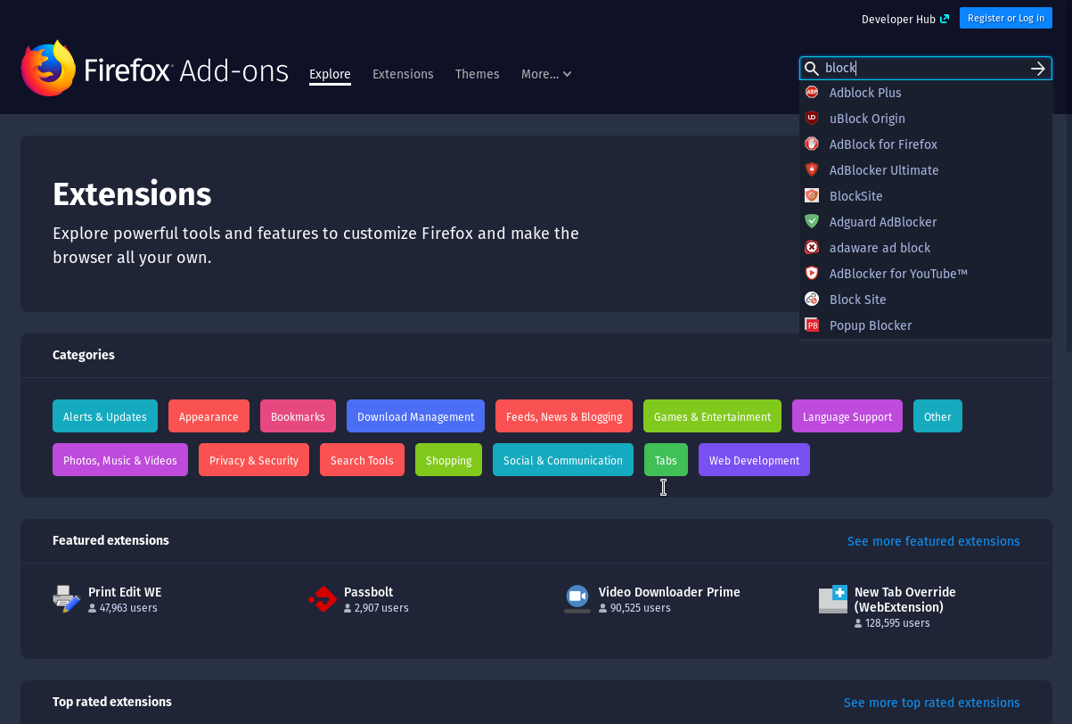 Dark Mozilla Add-ons (AMO)