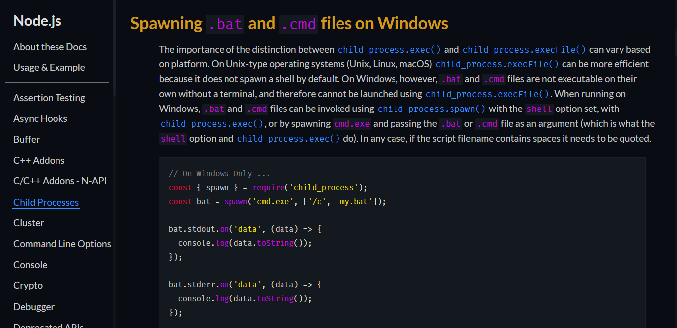 Dark Theme for Nodejs.org