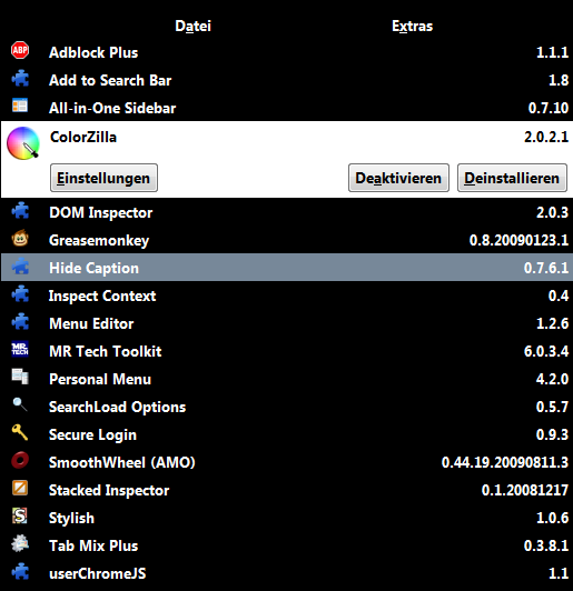Firefox 3.5 - Extensions Manager - Black & White