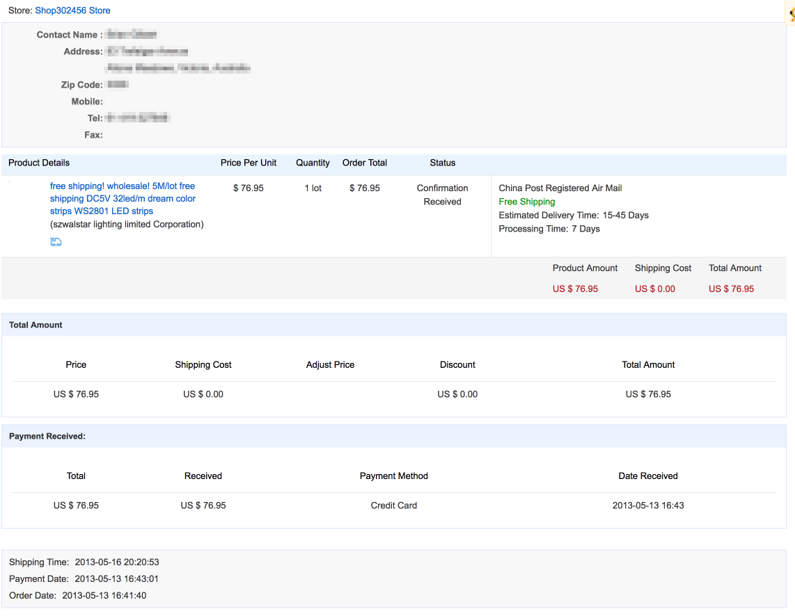 Aliexpress order detail: display all