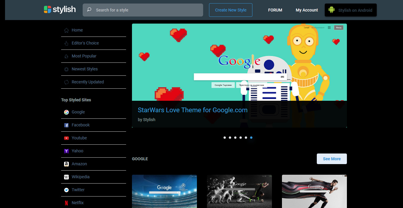 Userstyles.org (a mostly dark style)