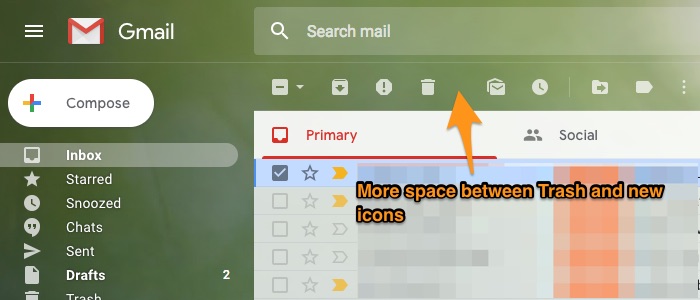 New Gmail Trash Icon Spacing