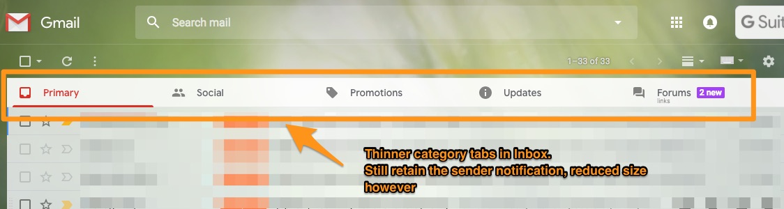 New Gmail smaller category tabs