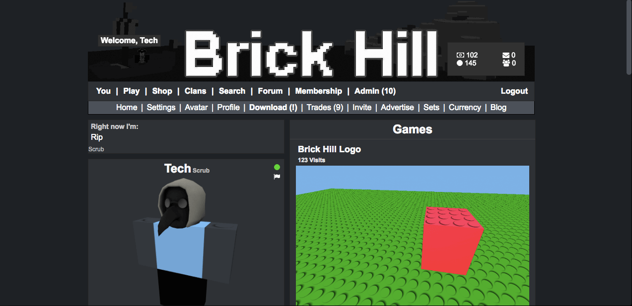 Brick Hill Full on Dark Theme