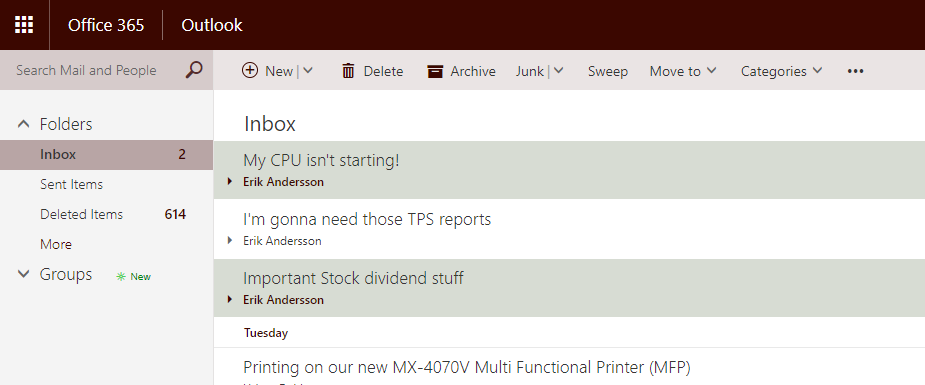 Outlook web mail, mark unread.