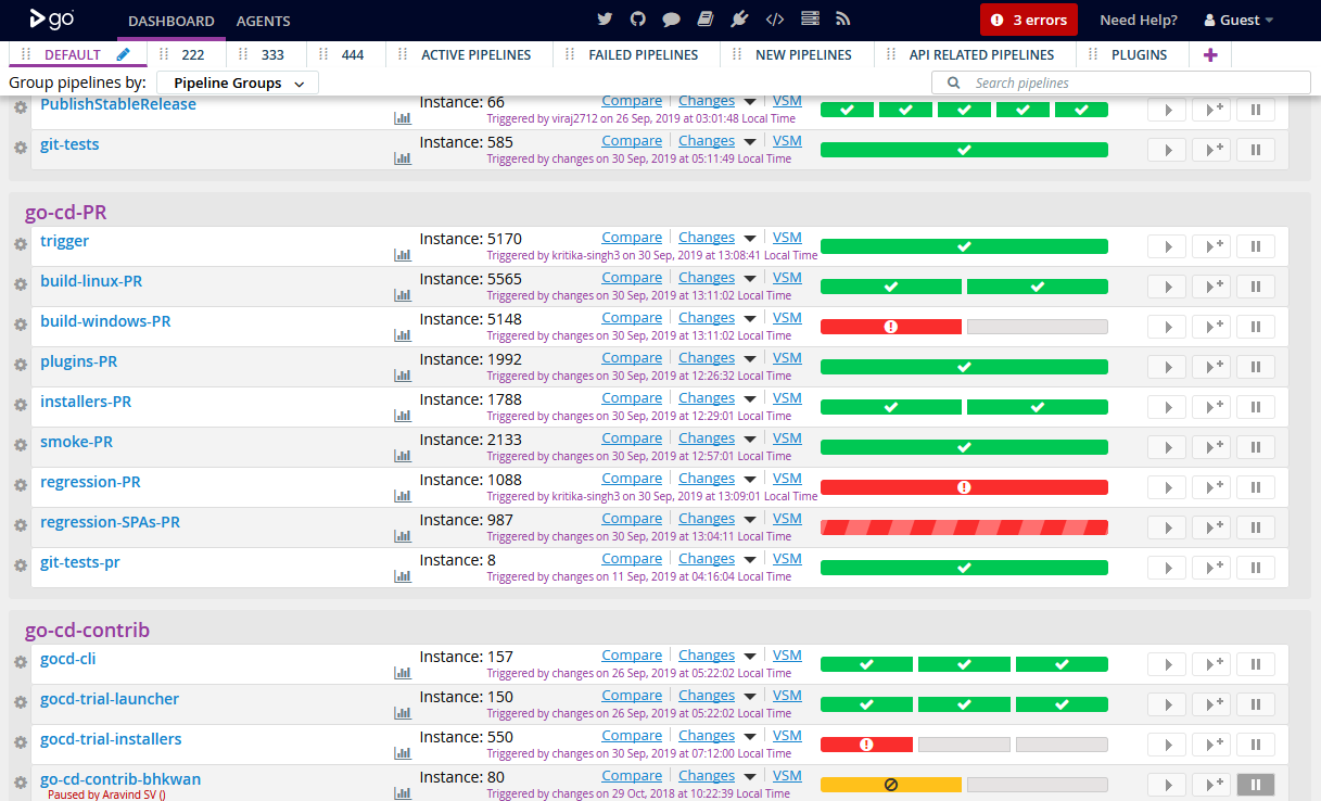 GoCD Dashboard List View