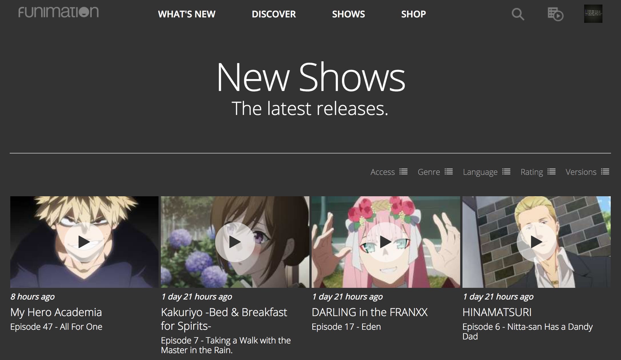 Funimation Dark Mode