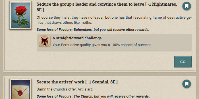 Fallen London - ConflictCard Echos & Hidden Favour
