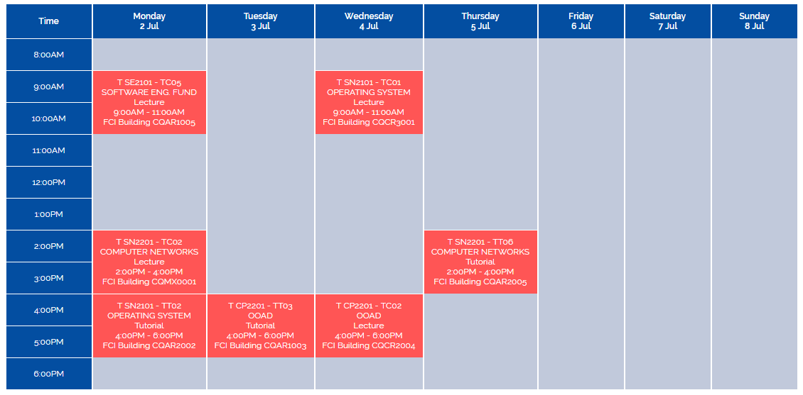 Multimedia University(MMU) Camsys Class Schedule