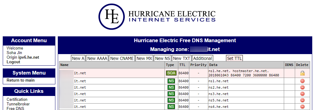 he.net DNS Manage Page Monospace